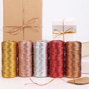 Cavo in poliestere metallizzato da 100 m, 1,5 mm, per creazione di gioielli, cavo macramè non elastico in bronzo, rosso, oro rosa e argento, confezione regalo di Natale