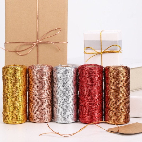 100m 1.5mm Metallic Polyester Cord For Jewelry Making, Bronze, Red, Rose Gold And Silver Non Elastic Macrame Cord, Christmas Gift Wrapping