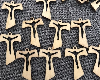 50Pc 40mm Large Wooden Cross Pendant For Necklace, Christian Jewelry Making Accessories, Bulk Hollow Wood Charm For Rosary DIY