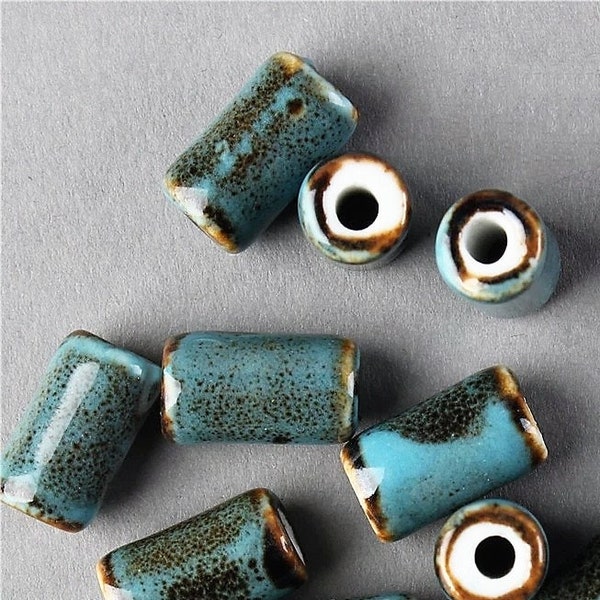 10Pc 16mm Large Ceramic Tube Beads For Jewelry Making, Cylinder Shaped Macrame Beads Large Hole 3.6mm, Big Loose Clay Beads Unique Colors