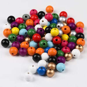 100Pcs 16mm Colorful Wooden Beads For Jewelry Making, Loose Wood Macrame Beads Large Hole 4mm, Bulk Beads For DIY Crafts, Round Painted Bead