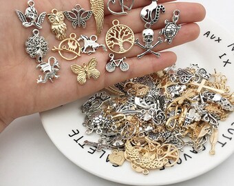 10-20mm 150/200/300Pcs Gold or Silver Plated Metal Charms For Jewelry Making, Assorted Retro Bracelet, Earrings Necklace Pendant Accessories