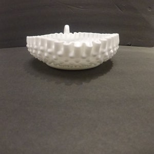 Milk Glass Hobnail Leaf Bowl with Ruffled Edge