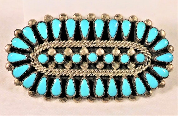 Important Vintage Native American Zuni Turquoise Sterling Silver Leaf Manta Pin Important Vintage Native American Zuni Turquoise Sterling Silver Leaf Manta Pin