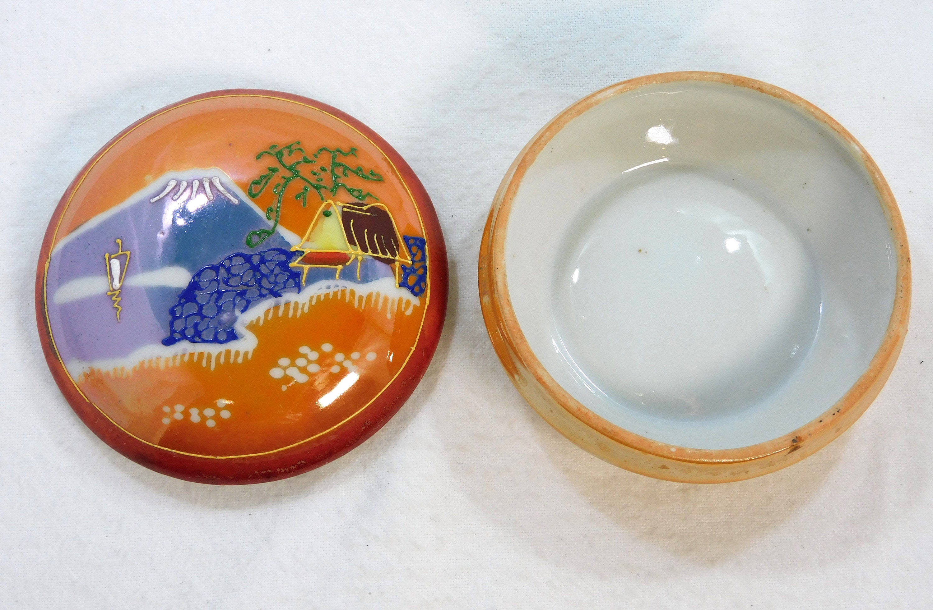 Trinket Jewelry Box Porcelain Small Round Japanese