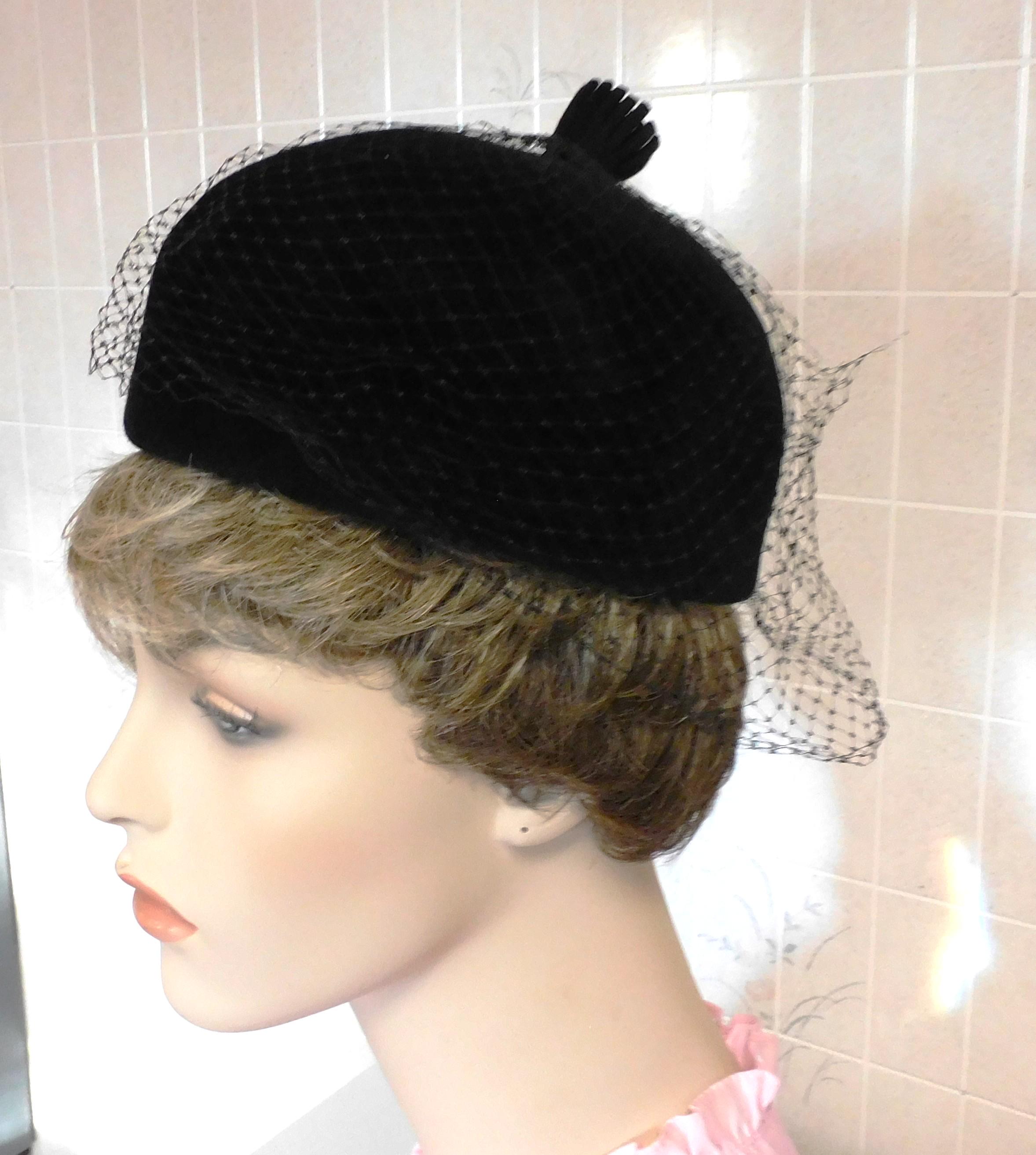Vintage Half-Hat Imported Fur Velour w/ Veil Crowley’s Detroit Bakelite Hatpin Imported Fur Hat - Etsy main image 4