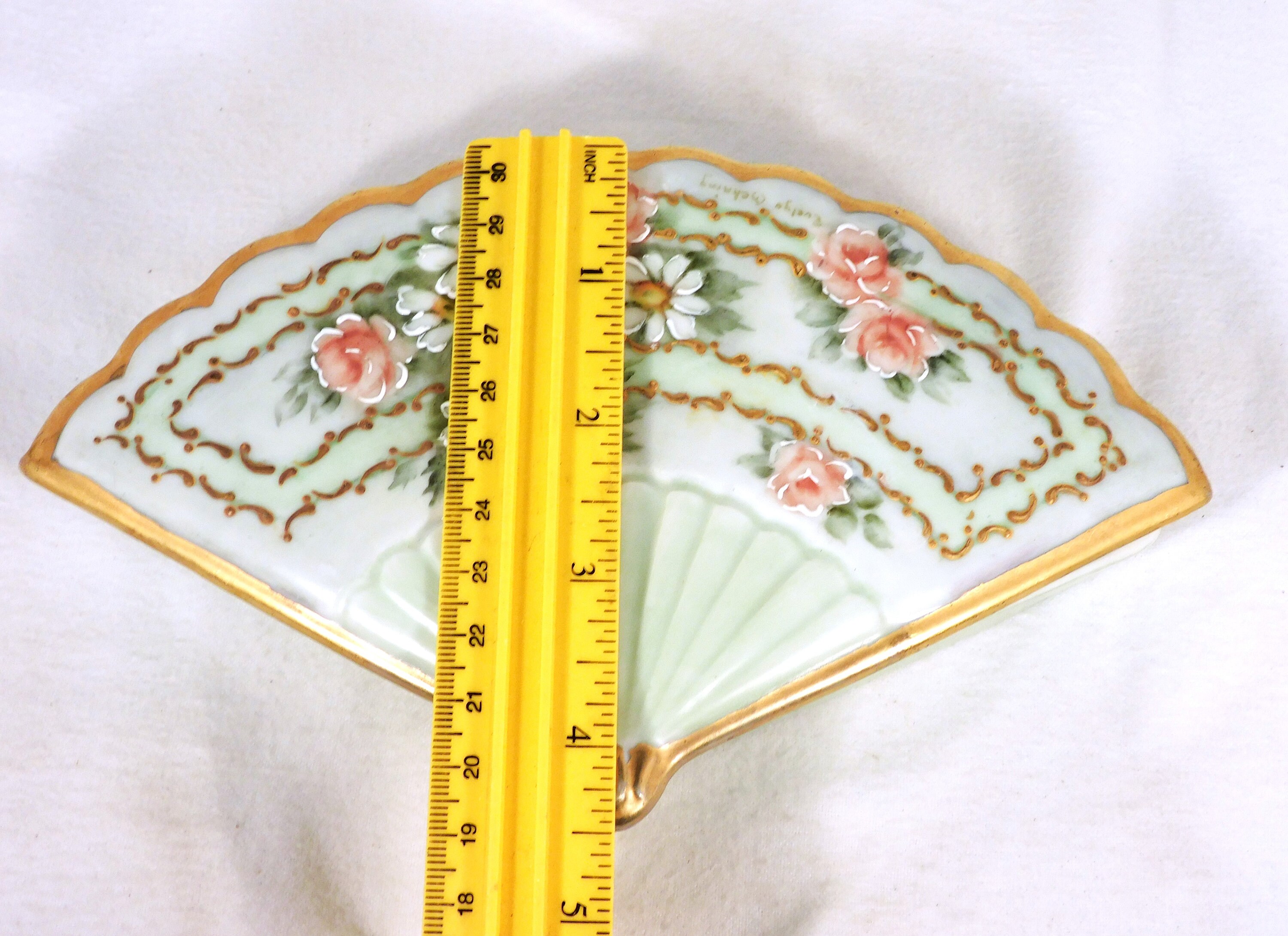 MCM Dresser Vanity Trinket Dish Fan Shaped Hand Painted Pink Etsy
