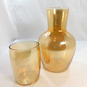 Tumble Up Orange Carnival Glass Carafe & Glass Plain Sides 6.5" Tall Vintage Depression Glass Bedroom Bathroom Decor