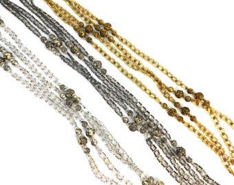 Vintage Beaded Tube Necklace Lot: Silver, Gold, Smoky Floral Chains -L6