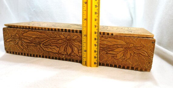 Antique Pyrography Wood Trinket Glove Box & 2 Pai… - image 8