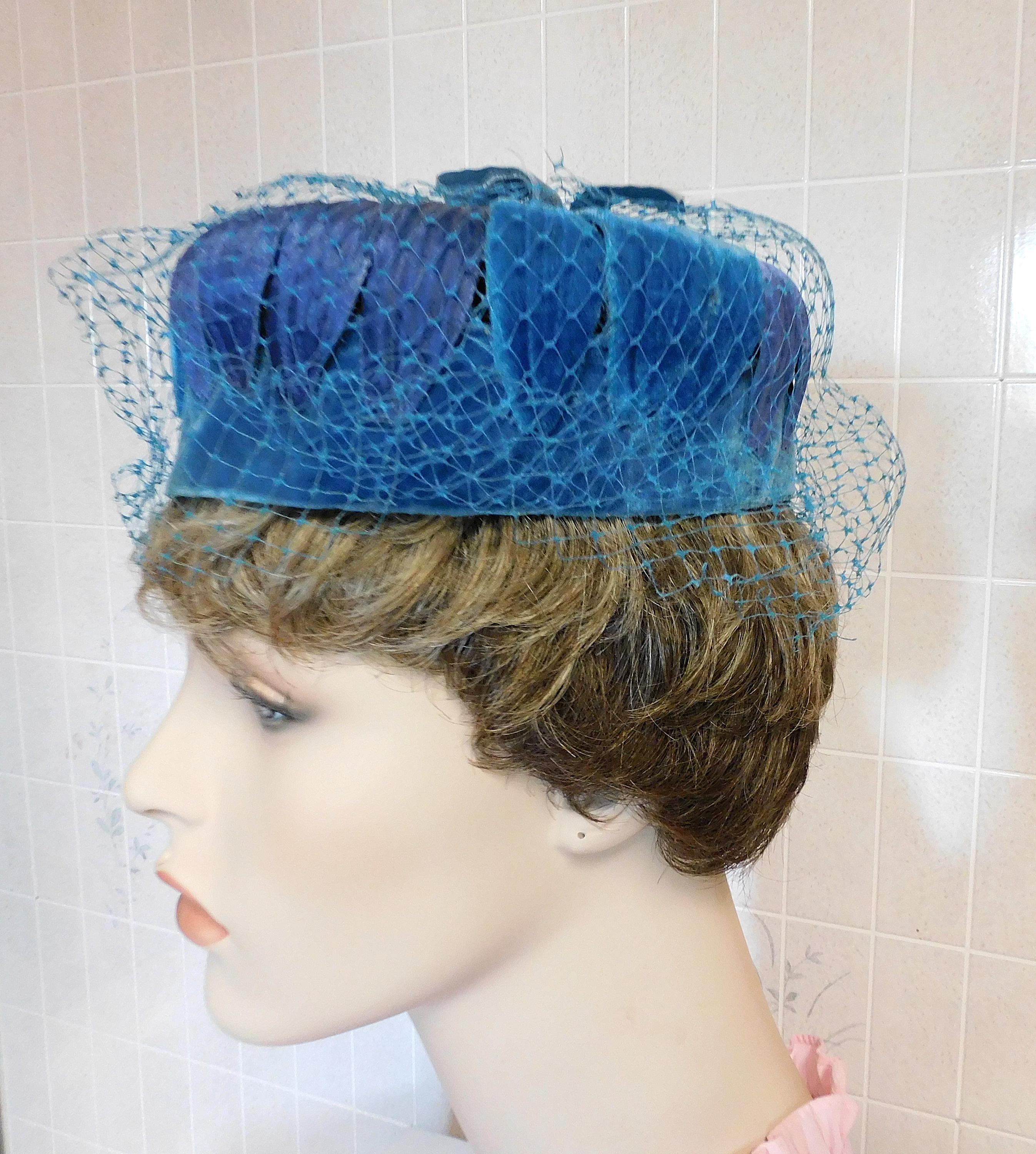 Vintage 60s MCM Mr. D\' Womens OS Cobalt Blue Wool Feather Rhinestone Pillbox Hat Pillbox Hats - Etsy main image 4