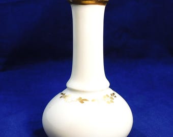 Antique RS Germany Porcelain Cologne Bottle & Lid: Cream Base Gold Flower Trim