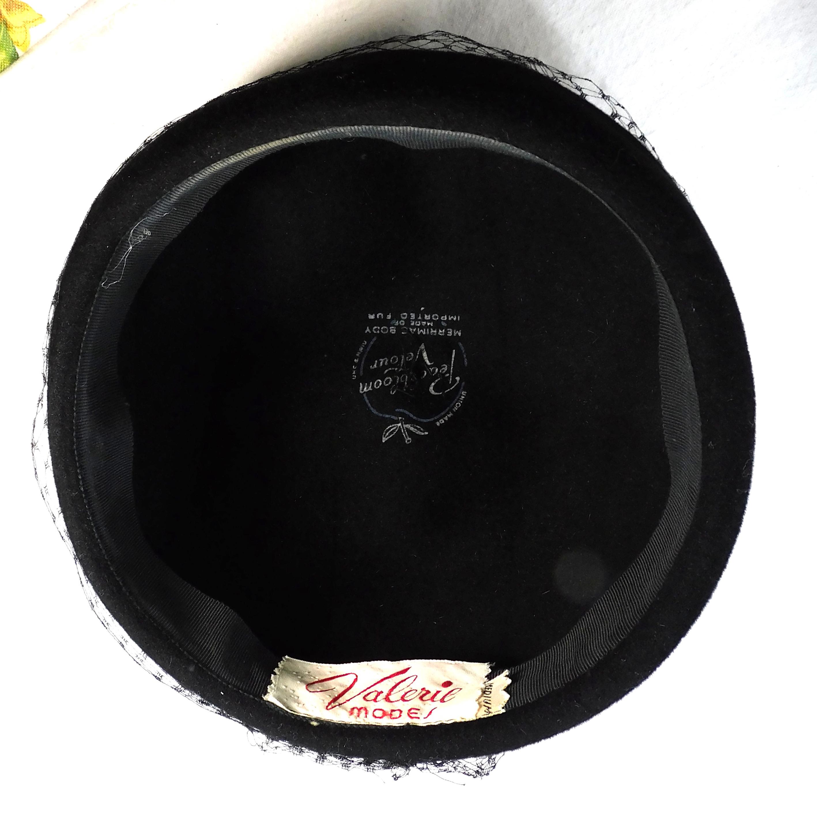 Peachbloom Velour Women’s VTG Hat Valerie Modes Black Imported Fur Sz M Box READ Valerie Modes Peachbloom Velour Hat Women Black Merrimac  main image 4