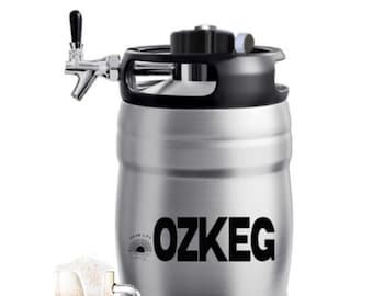 OZKEG Portable Beer Mini Keg Growler, Double Walled Stainless Steel Dispenser 5L Kegs for Draft Beer at Home, Outdoor Parties. Keg for Gift.