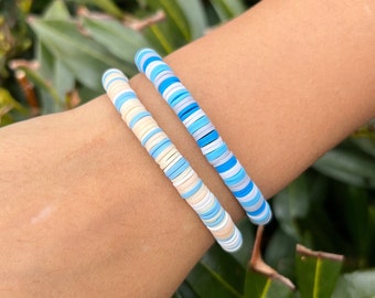 Ocean Breeze Clay Bead Bracelets, Teen Girl Gift, Handmade Set of 2