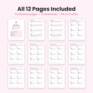 Note Reading Worksheets, Treble&Bass Clef Practice, Note Match Printable Bundle for Beginner Musicians, Instant Download PDF