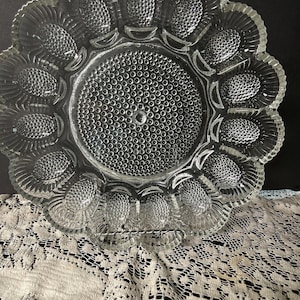 Vintage Indiana Glass Hobnail Deviled Egg Plate holds 15 Eggs