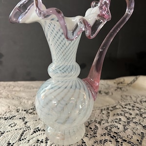 Vintage Fenton 1996 Commemorative Pitcher. Opalescent/Dusty Rose Crest Pitcher 8-9” tall.