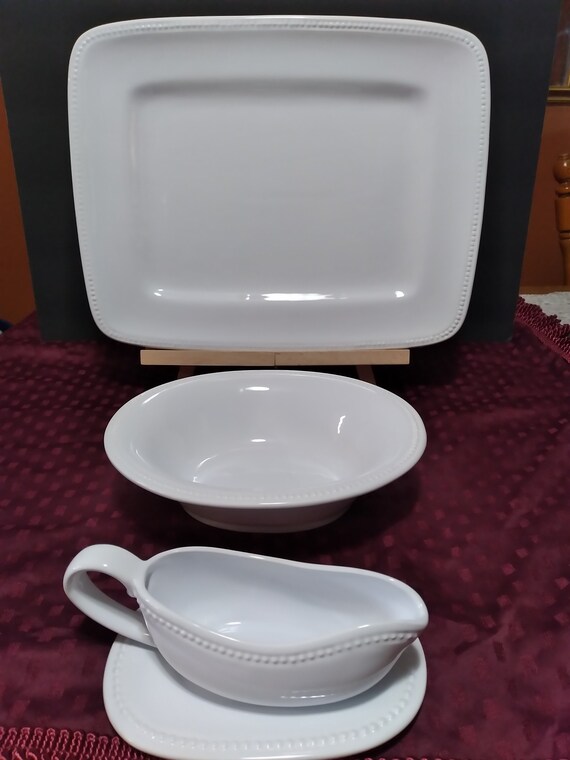 Fireside Lot of White Decorative Serving Dishes Platter 2 2qt