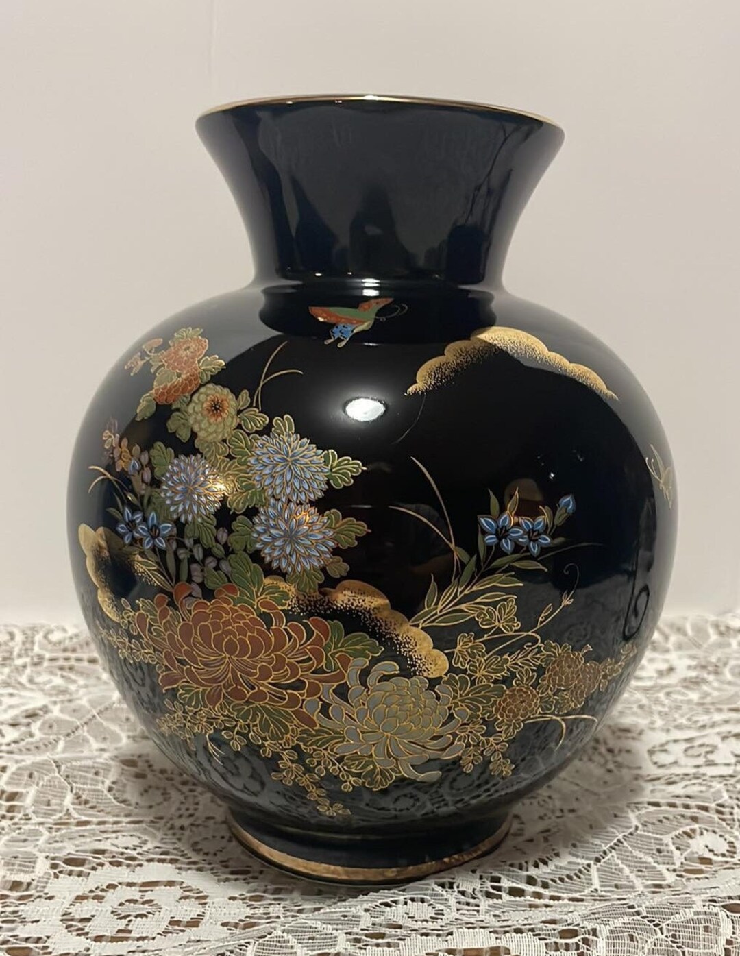 Vintage Black Japanese Vase Etsy