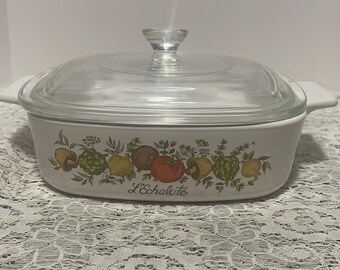 Vintage Corning Ware Spice of Life &quot;L&#39;Echalote 36&quot; 1 Quart Casserole Dish (A-1-B) with Lid (P-7-C)