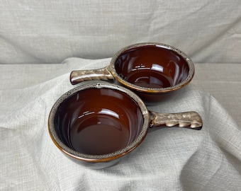 Vintage Brown Glazed Stoneware Soup Bowls