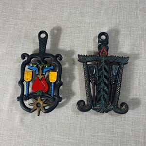 Vintage Painted Cast Iron Trivet Set