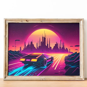 Neon City Poster - Digital Download Printable Poster - Wall Art Wall Poster - Multiple Sizes - Retro - Synthwave - Cyberpunk - SYNTH4