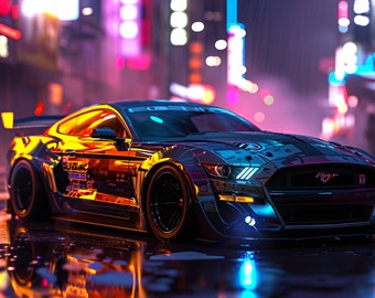 Desktop Wallpaper | Desktop Background | Sports Car | Mustang | Cyberpunk | Gaming | Computer Wallpaper | Digital Download | 1080p 1440p 4k
