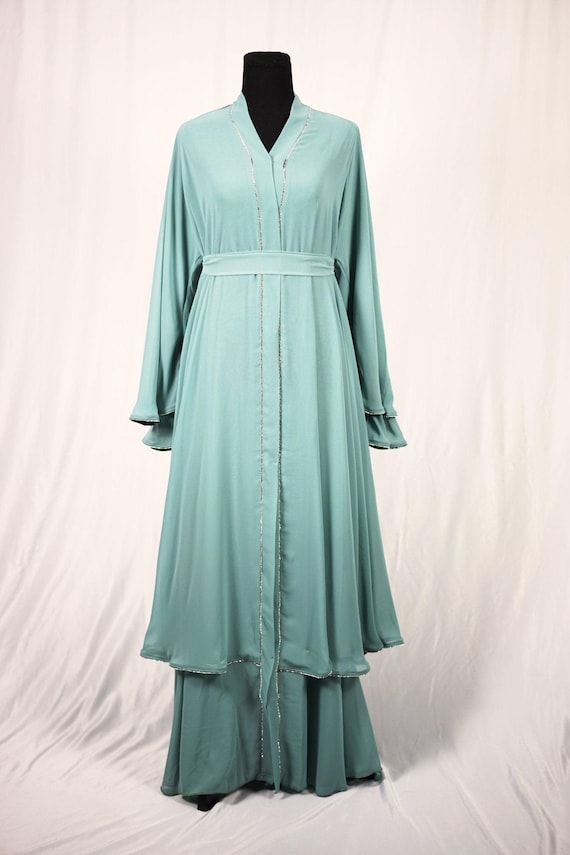 layered abaya dress Double Layered Long Abaya Dress Embroidered Muslim Women Dubai Kaftan Gown Party