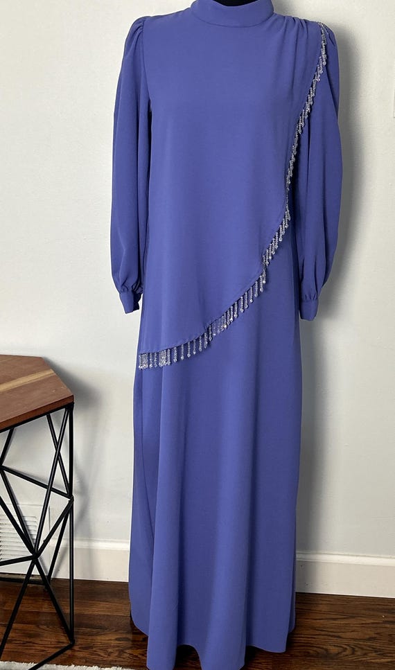 Blue Maxi Dress: Asymmetric Layered Top with Beaded Detail