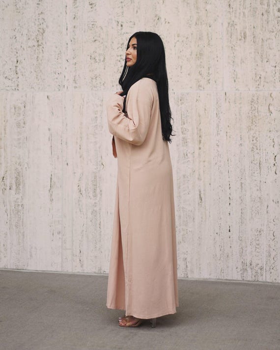 Beige Cey Crepe Under Slip Dress With Sleeves