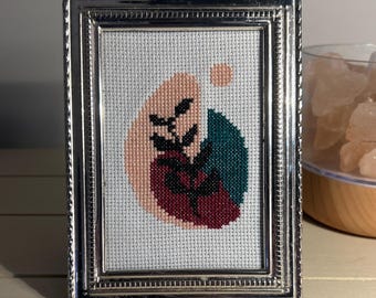 Framed Cross Stitch Plant Art: Modern Cottagecore Decor