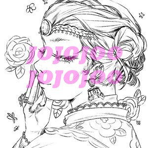 Pretty fantasy anime girl • coloring page • grayscale and sepia