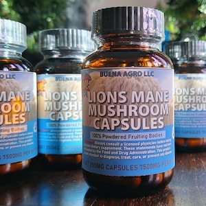 30 count Lions Mane Capsules - 250mg | 7500mg per Glass Bottle | 100% Freshly Dried Fruiting Body Powder | NO EXTRACT | Made in USA