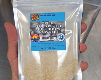 1 oz (28g) Dried Blue Oyster Mushroom Fruiting Body Powder - Elevate Your Recipes! Made in USA - 100% Dried Powdered Fruiting Bodies