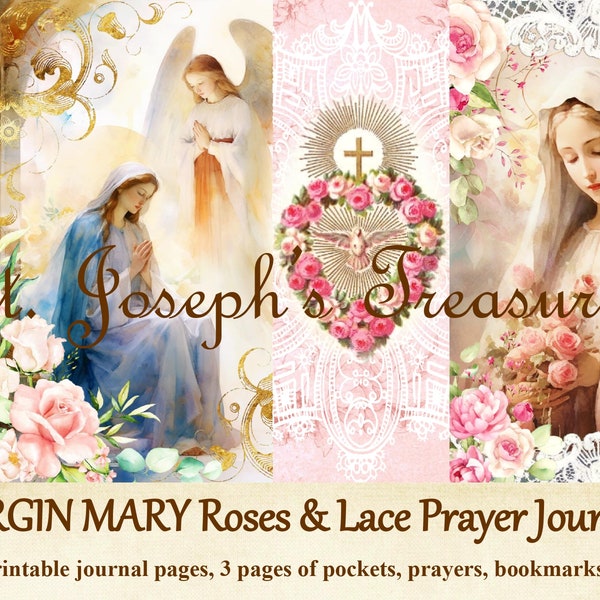 Virgin Mary Prayer Journal, Faith Journal, Junk Journal, Virgin Mary Digital Download, Angels, Immaculate Heart, Catholic, Printable