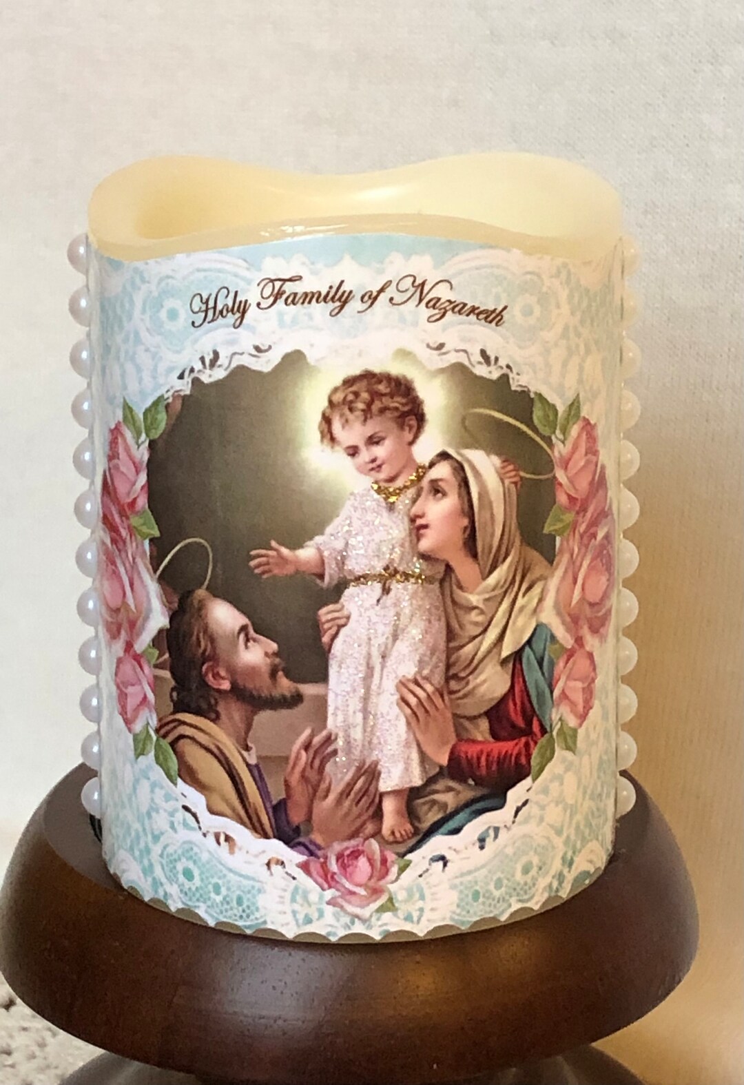 Holy Family Flameless Votive Candle, Prayer Candle, LED Candle, Catholic Gift, Christian Gift