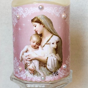 L'Innocence Vierge Marie Jésus agneau bougie votive sans flamme, bougie de prière, bougie LED, cadeau catholique, veilleuse, cadeau de fête des mères