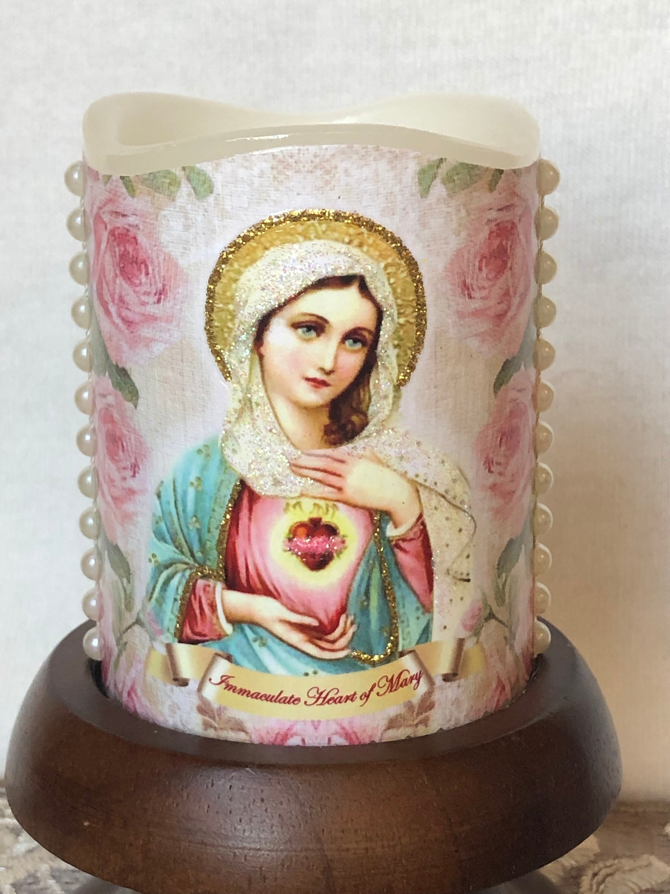 Immaculate Heart of Mary Flameless Votive Candle, Prayer Candle, LED