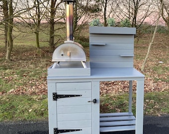 Pizza Table/ Drinks table/ BBQ table with planter top and single cupboard