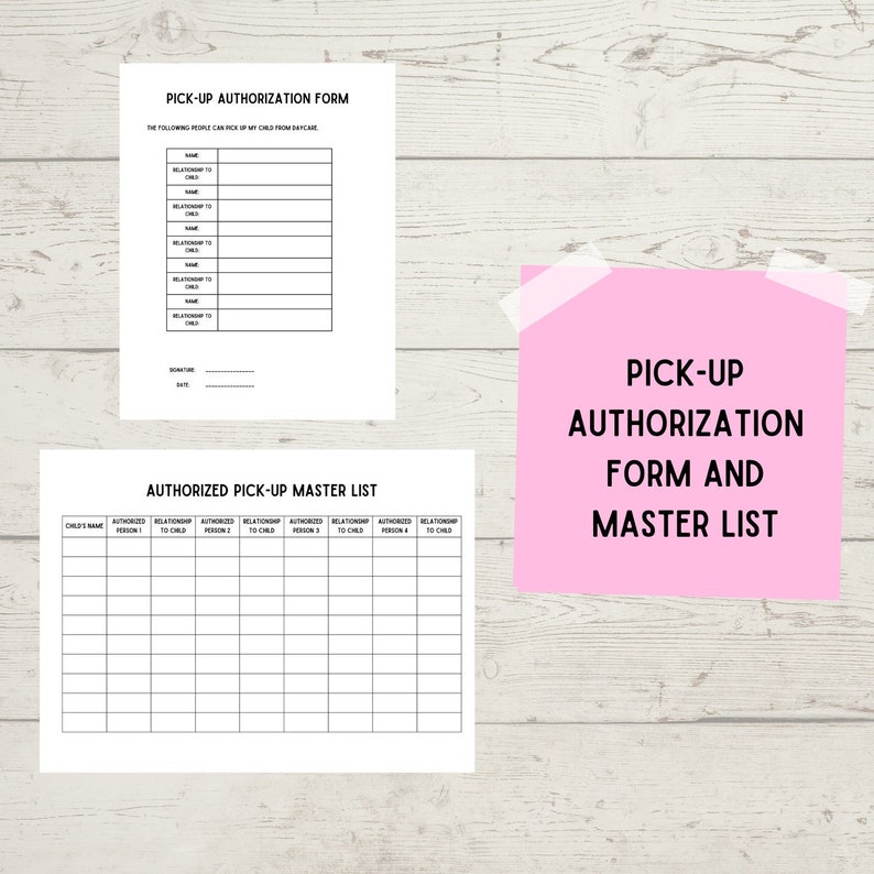 Home Daycare Pick-up Authorization Forms - Etsy