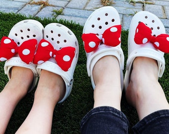 2 Stück rot geschwollene Polka Dot Schleife Schuhanhänger, Minnie Schleife Anhänger für Crocs und Clog, niedliches Schuhdekorationsgeschenk für Frauen, Mädchen