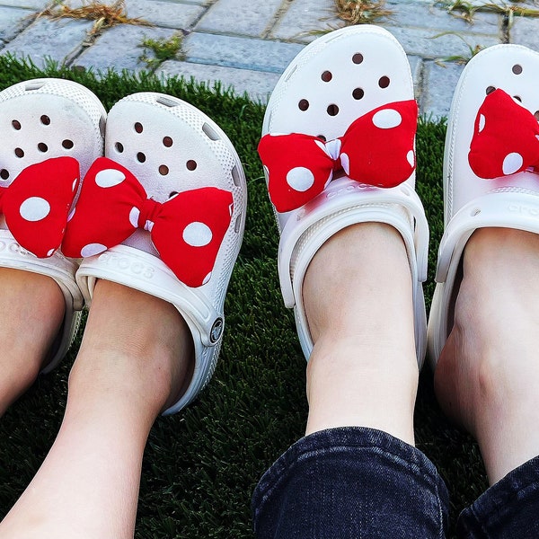 2pcs Red Puffy Polka Dot Bow Shoe Charm, Minnie  Bow Charm for Crocs and Clog, Cute Shoe Decoration Gift for Women Girl