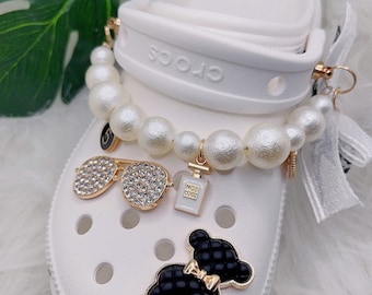 Pearl Croc Bedazzled Charms Bear/sunglass/pearl Shoe Charm Set For