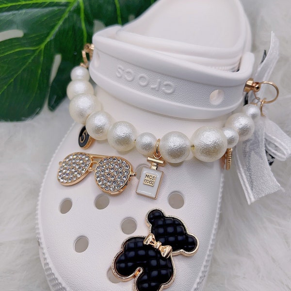 Bear/Sunglass/Pearl Shoe Charm Set for Crocs, Luxury Shoe Charm Accessories, Shoe Chain, Women Kids gift