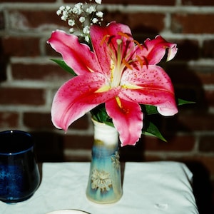 White and Blue Vase | Skinny Vase | Single Stem Vase | Flower Vase | Ceramic Vase | Handmade Vases | Bud Vase | Mommy Vase | Green Vase