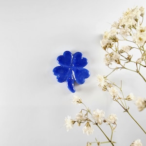 Lucky Blue Glass 4-Leaf Clover - Handcrafted Shamrock Charm for Good Fortune & Blessings | Positive thoughts keepsake | Pocket token gift
