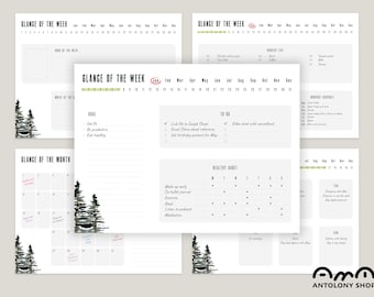 Undated Digital Planner: Monthly & Weekly, Goal Tracker (PDF Template)