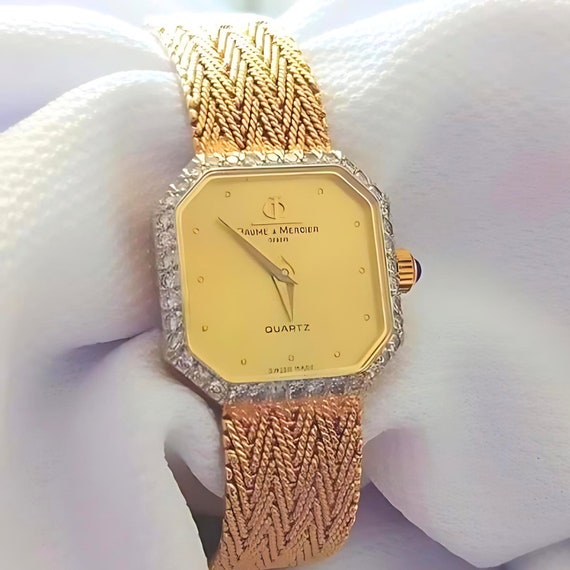 Vintage Baume & Mercier women watch gold diamonds